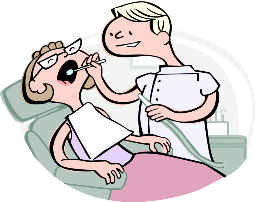 Vector Illustration of Patient Receives Dental Examination at Dentist Office