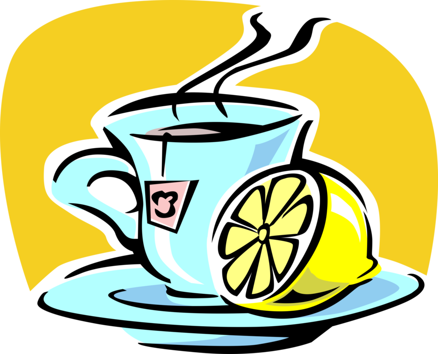 Vector Illustration of Cup of Steeped Tea with Citrus Fruit Lemon