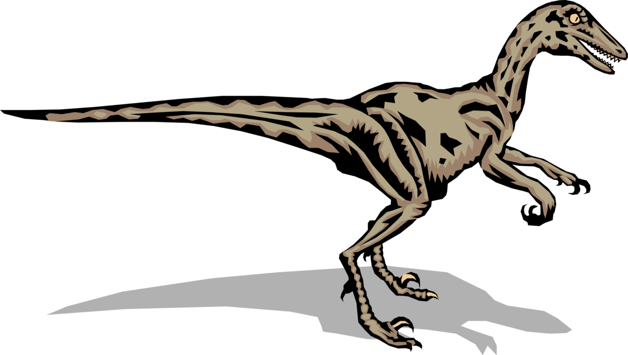 Vector Illustration of Prehistoric Raptor Dinosaur from Jurassic and Cretaceous Periods on the Prowl