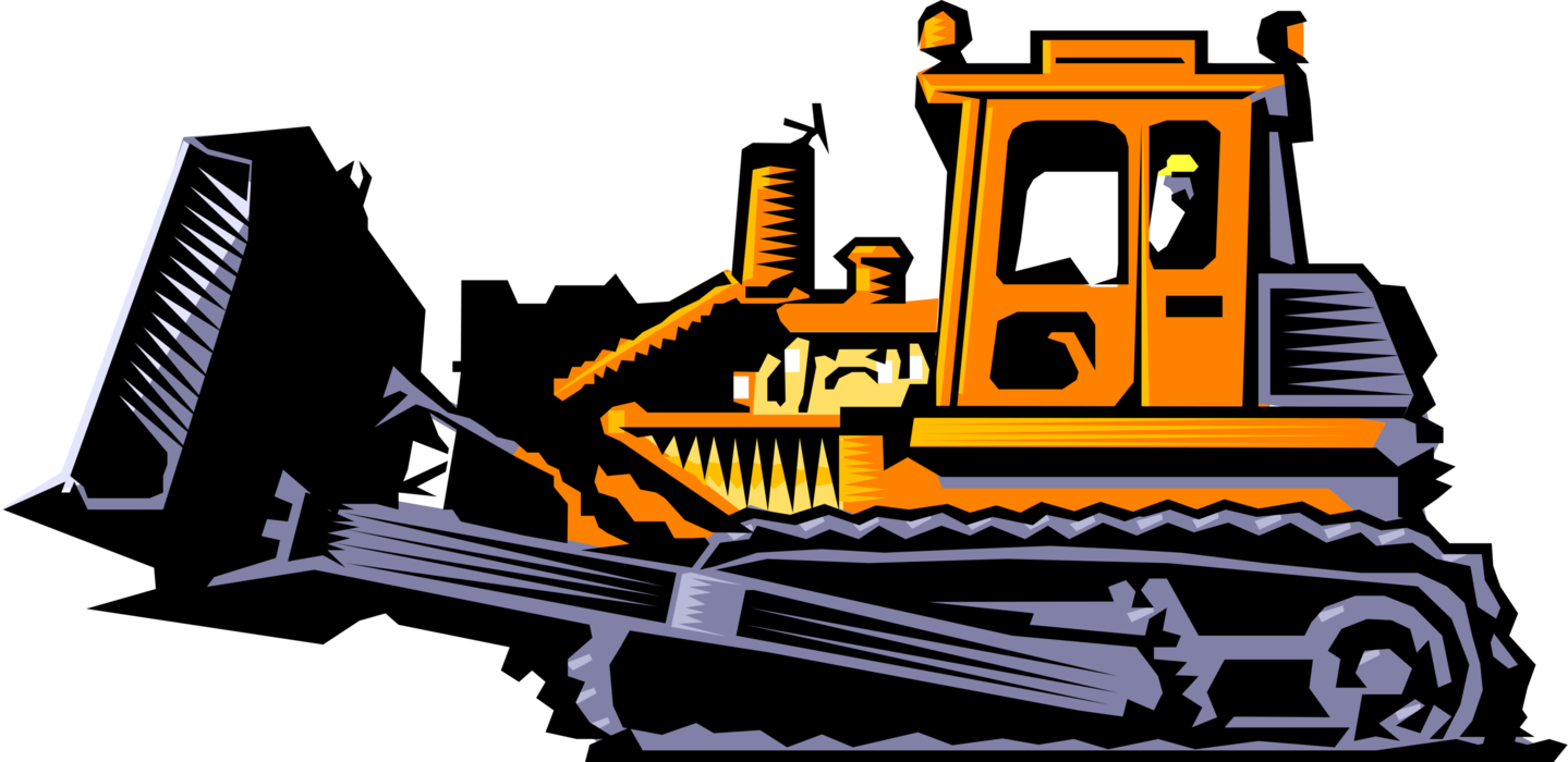 Vector Illustration of Construction Industry Heavy Machinery Equipment Earth Moving Bulldozer Continuous Tracked Tractor
