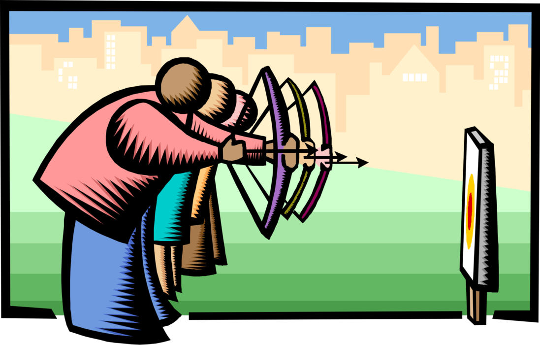 Vector Illustration of Competitors Take Aim at the Same Target