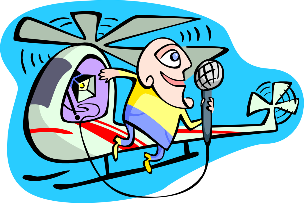 Vector Illustration of Helicopter Television and Radio News and Weather Reporter with Microphone