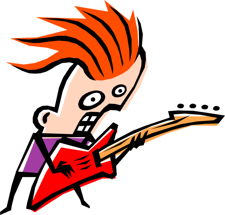 Vector Illustration of Heavy Metal Musician Lets Loose with Electric Guitar Riff