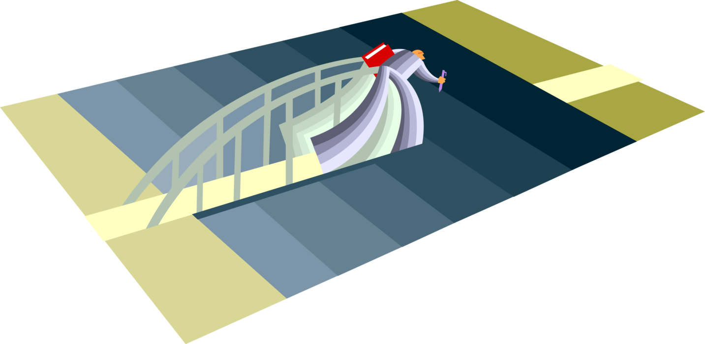 Vector Illustration of Businessman Building Bridge Across Water