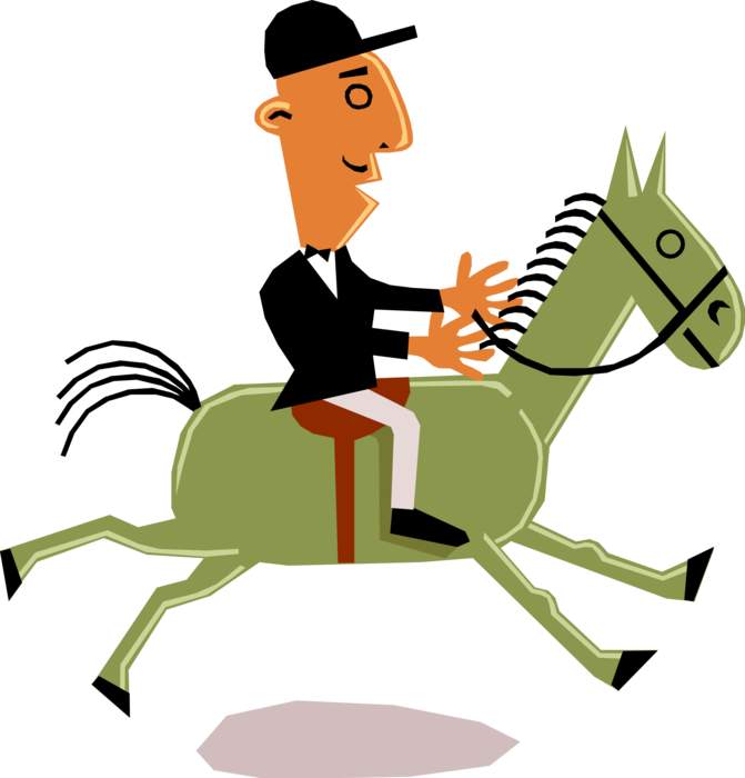 Vector Illustration of Man on Horseback Enjoys His Ride