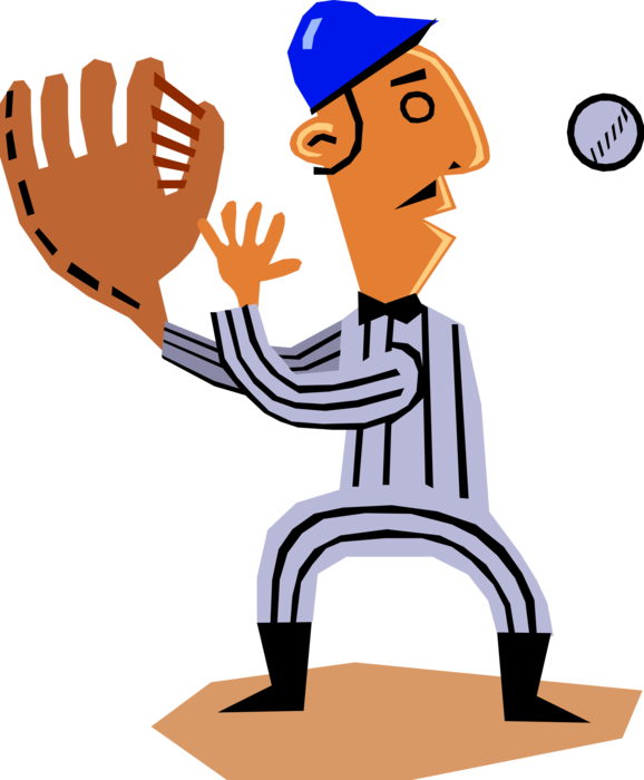 Vector Illustration of American Pastime Sport of Baseball First Baseman Catches the Ball
