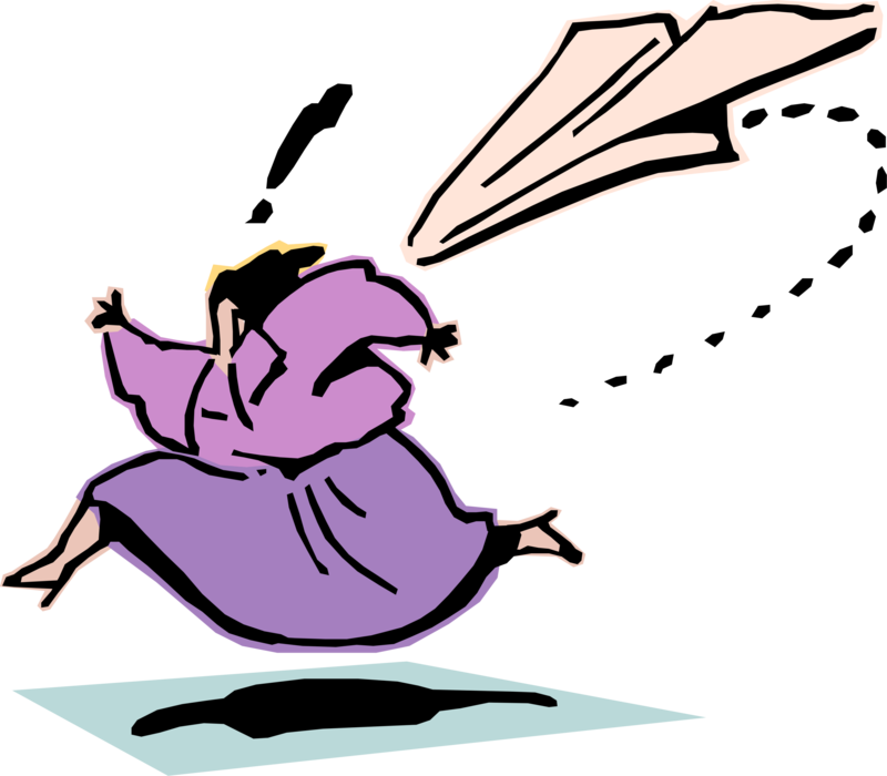 Vector Illustration of Businesswoman Running Being Chased by Paper Airplane