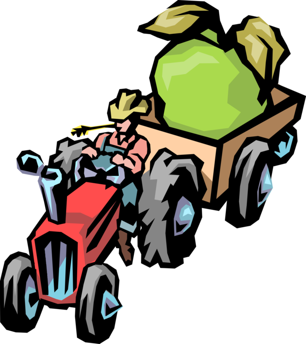 Vector Illustration of Farm Equipment Tractor with Green Apple