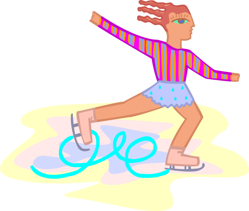 Vector Illustration of Figure Skater on Ice Skates Performs Dance Routine