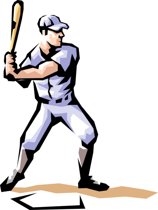 Vector Illustration of American Pastime Sport of Baseball Player at Home Plate with Bat Ready to Swing