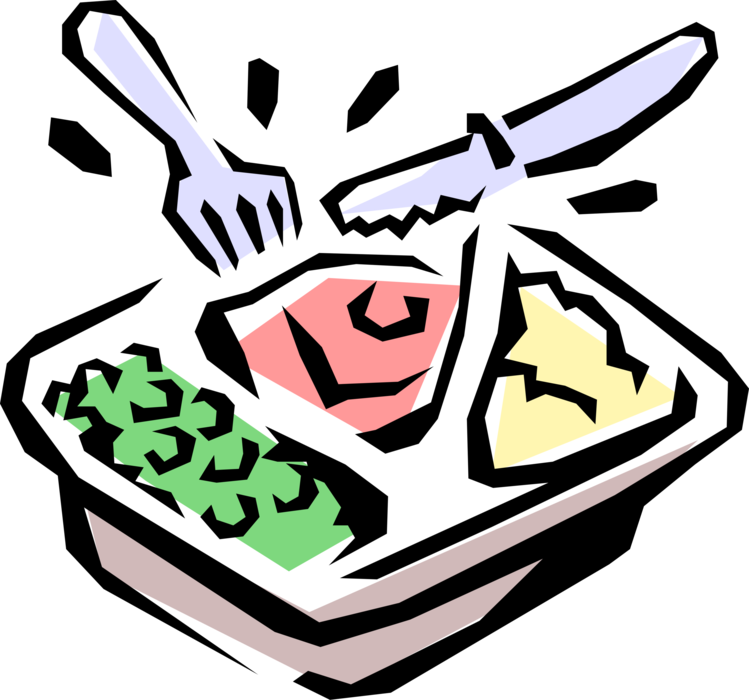 Vector Illustration of TV Dinner Tray with Fork and Knife Utensils