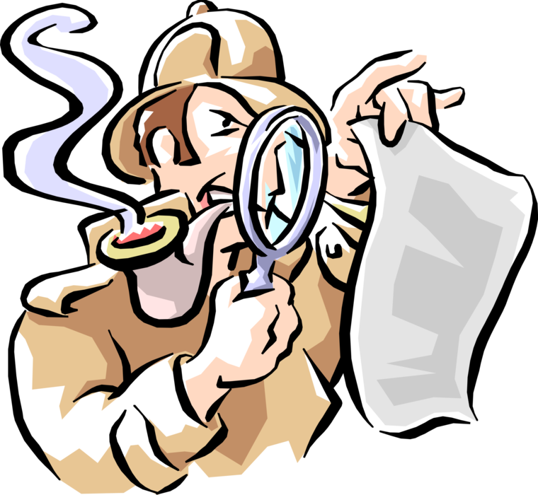 Vector Illustration of Sherlock Holmes Detective Investigates with Magnifying Glass