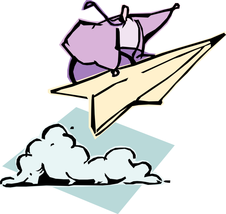 Vector Illustration of Businessman Rides Paper Airplane Aloft