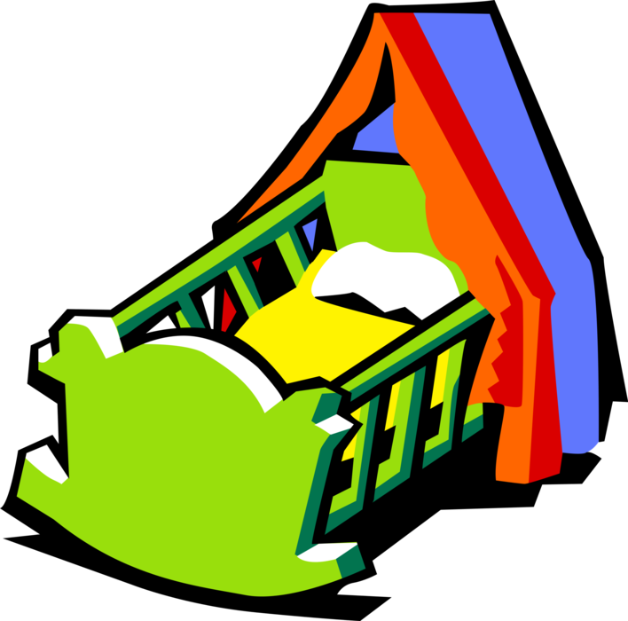 Vector Illustration of Newborn Infant Baby Bed Rocking Cradle
