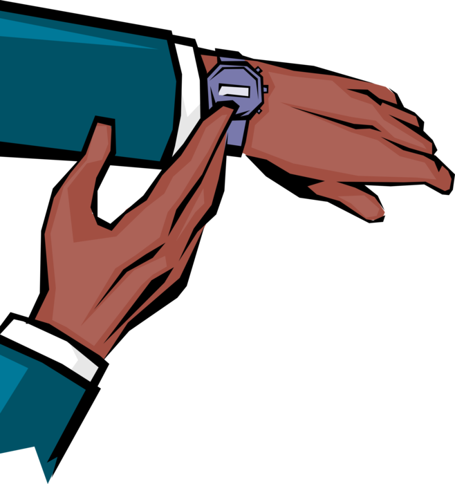 Vector Illustration of African American Hands Checking Time on Digital Watch