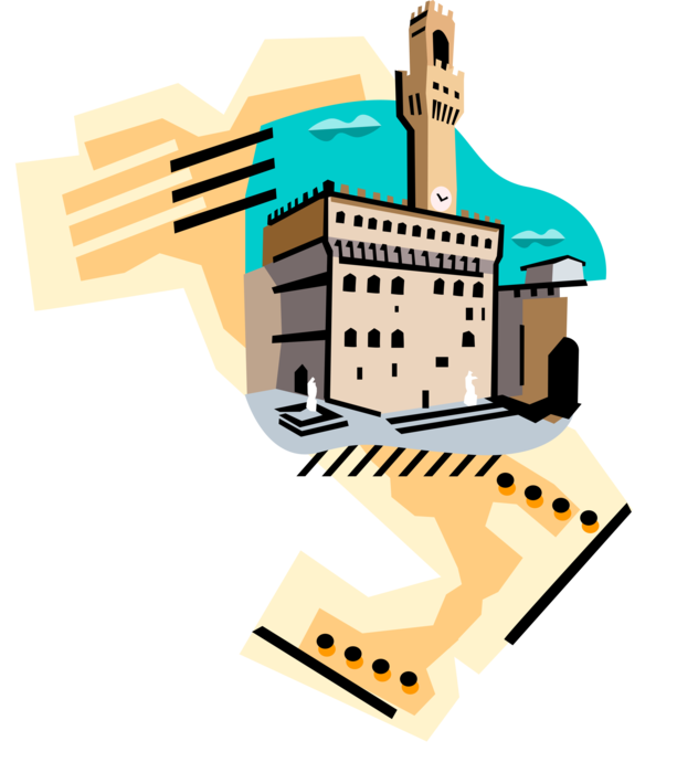 Vector Illustration of Palazzo Vecchio Town Hall, Florence, Italy