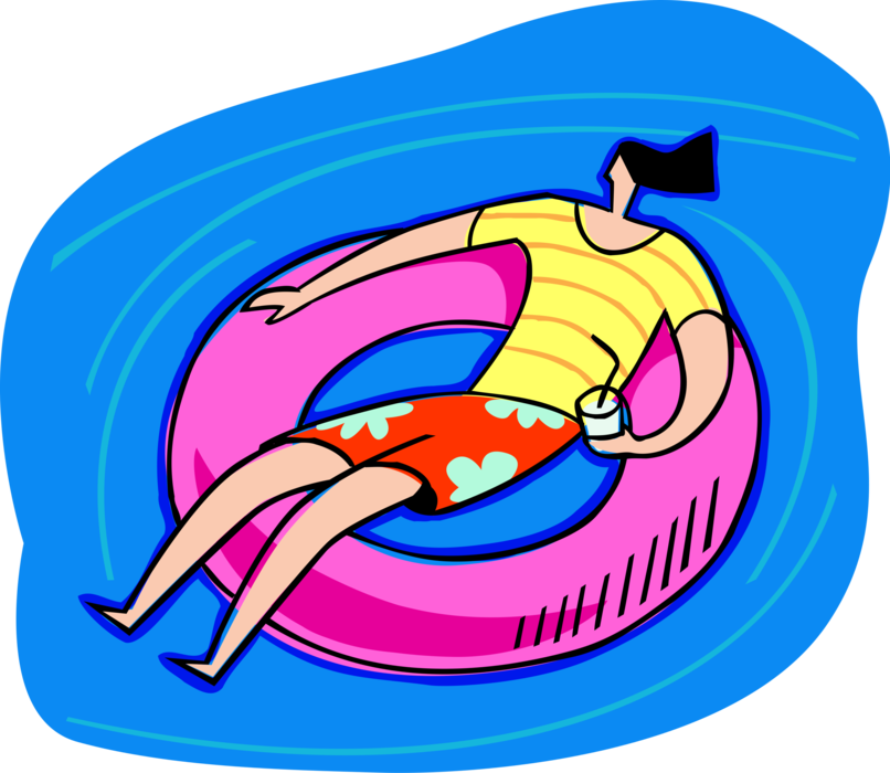 Vector Illustration of Adolescent Just Chillin' and Relaxin' Floating in Pool in Inflatable Inner Tube
