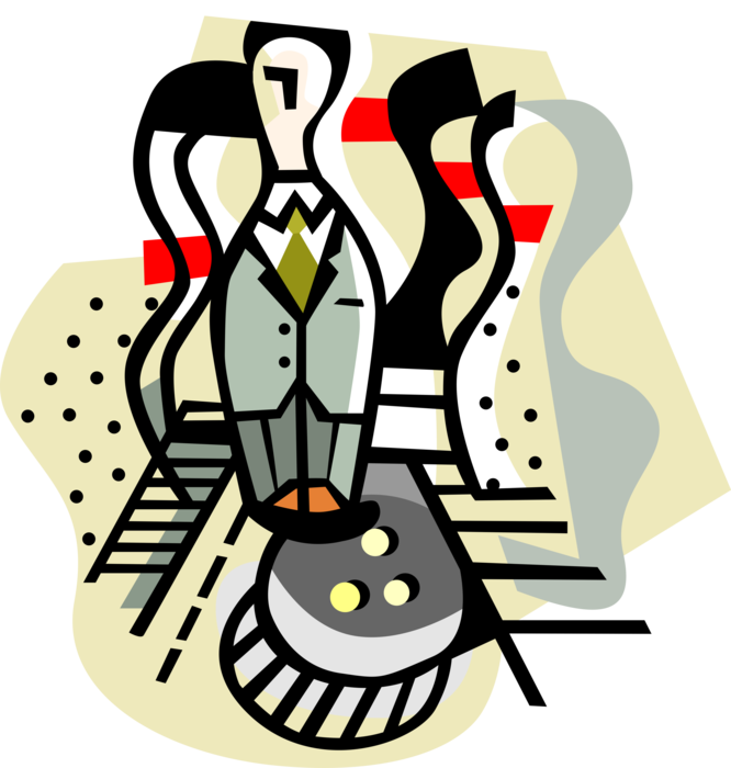 Vector Illustration of Businessman Bowling Pin About to Get Knocked Down