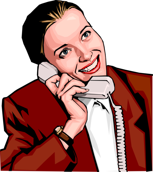 Vector Illustration of Businesswoman on Phone Provides Cheerful Service