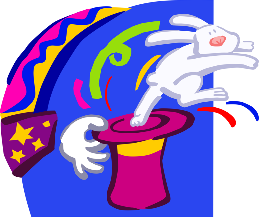 Vector Illustration of Magician's Rabbit Jumping from Hat During Magic Act