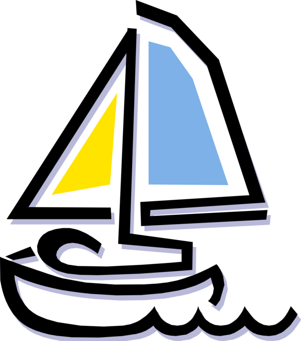 Vector Illustration of Sailboat Sailing on Water with Sails