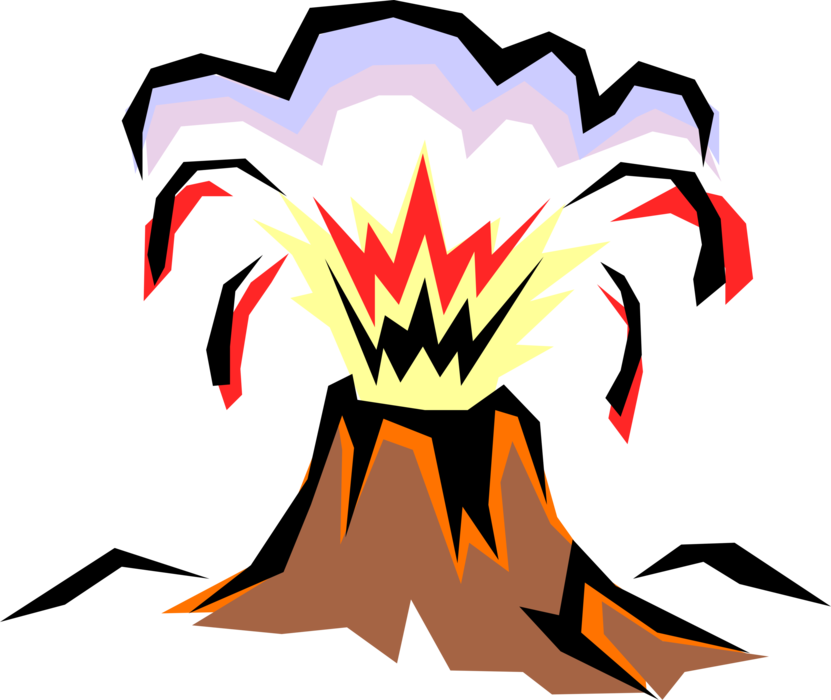 Vector Illustration of Mountain Volcano Blows Its Top