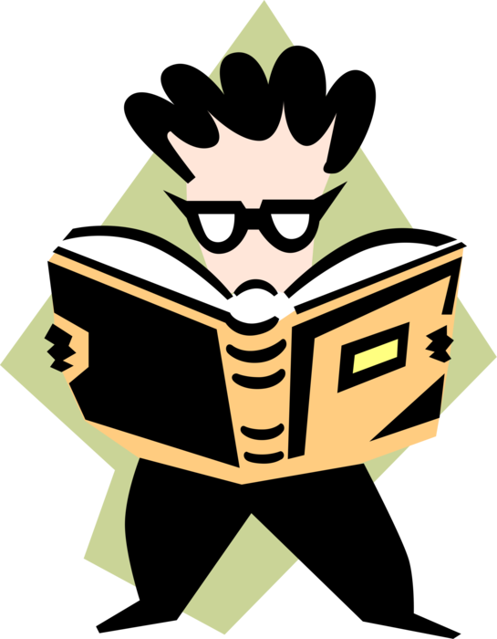 Vector Illustration of Bibliophile Bookworm with Textbook Reading