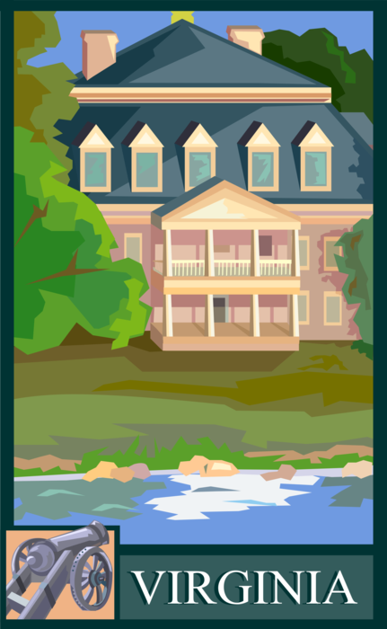 Vector Illustration of Virginia Postcard Design with Governor's Palace, Williamsburg, Virginia