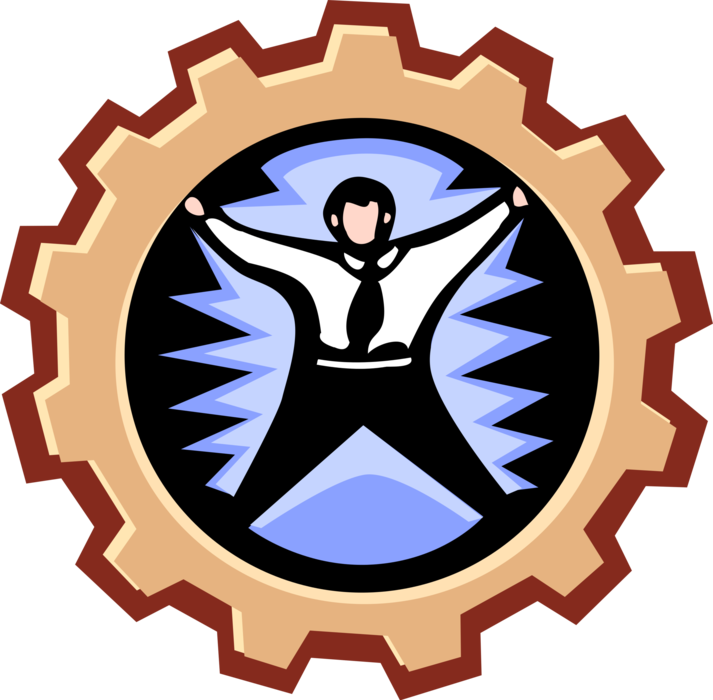 Vector Illustration of Man Holding Up the Gears of Industry