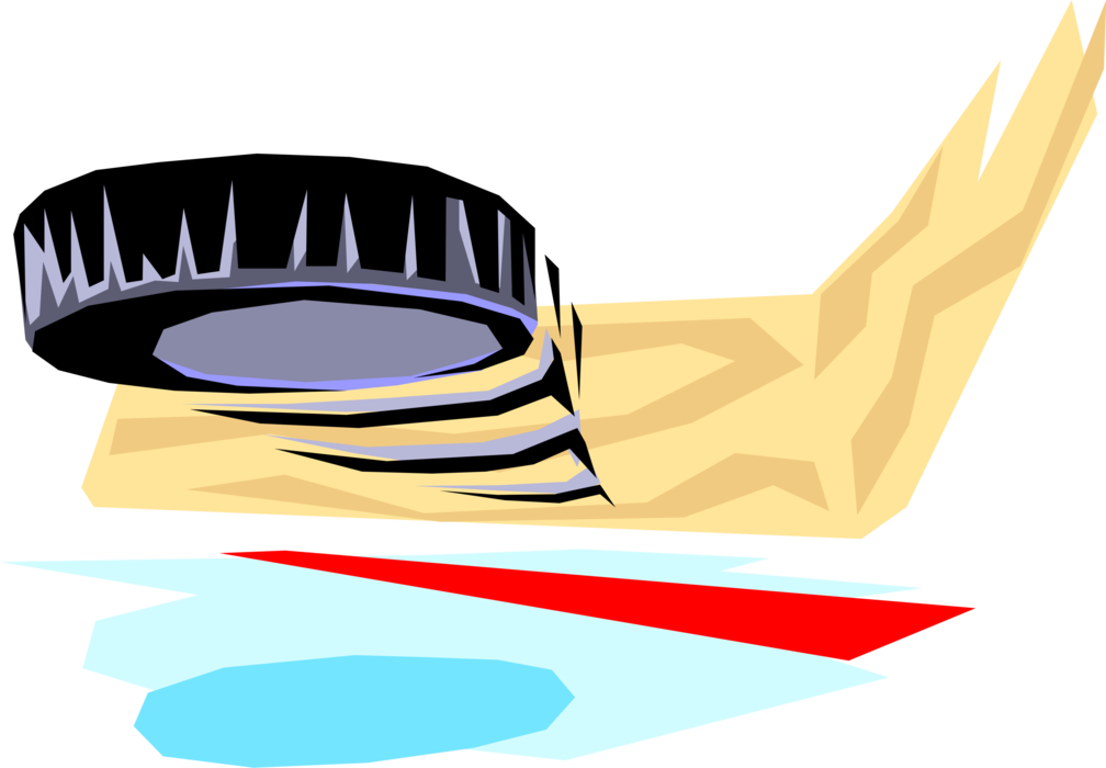 Vector Illustration of Sport of Ice Hockey Equipment Stick Slapshot with Puck