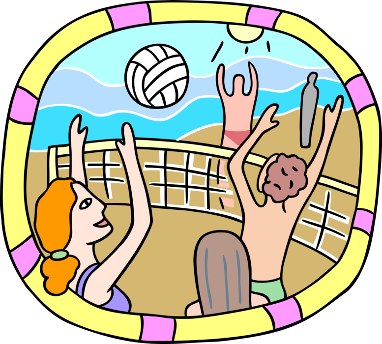 Vector Illustration of Sport of Beach Volleyball Players Play Game