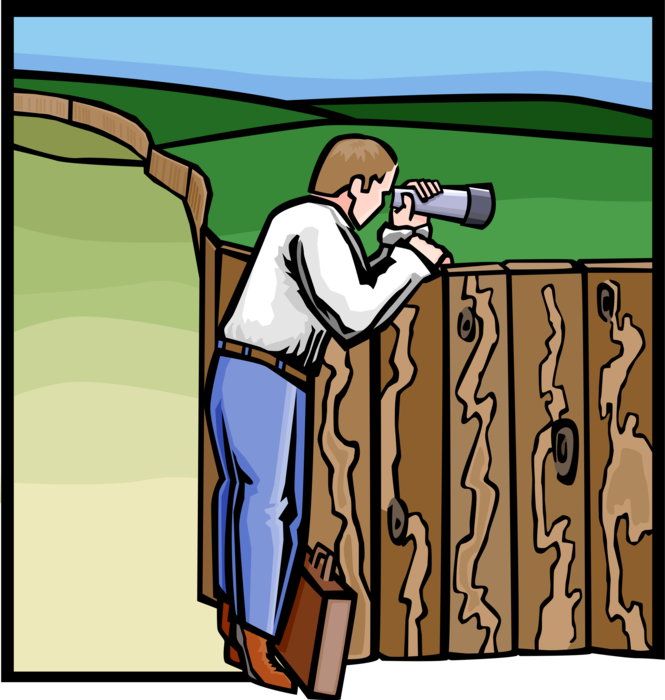 Vector Illustration of Spying on the Competition with Spyglass Telescope