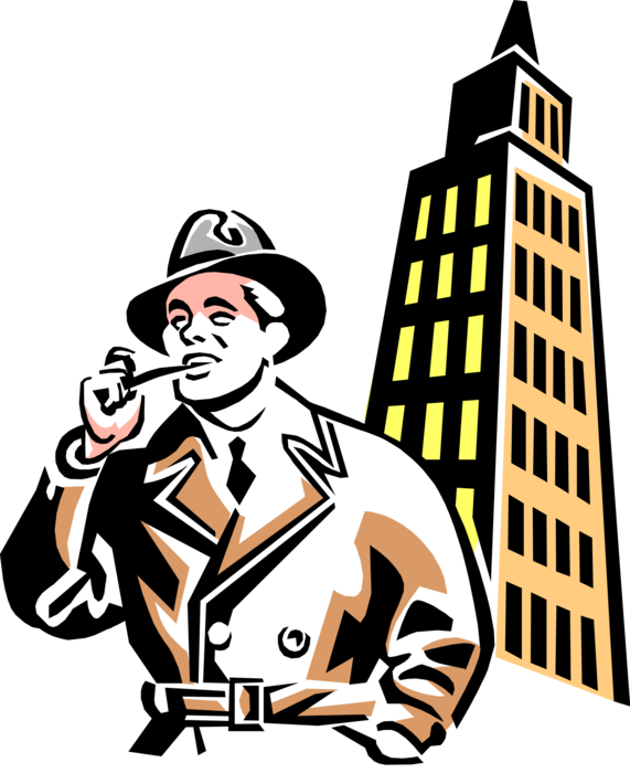Vector Illustration of 1950's Vintage Style Businessman with Pipe and Office Building