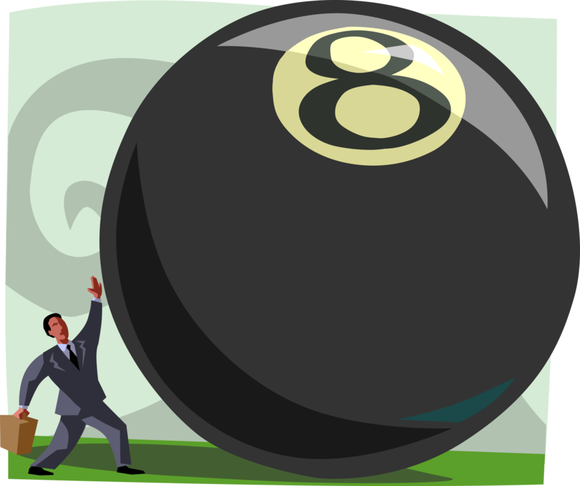 Vector Illustration of Businessman Rolling an Eight-Ball Billiard Ball