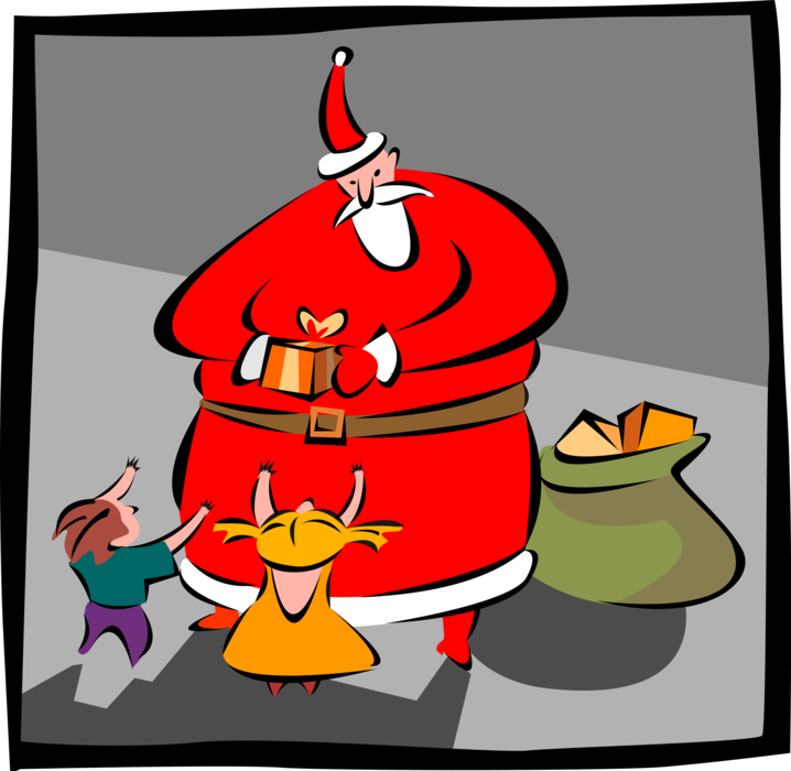 Vector Illustration of Festive Season Christmas Santa Claus Giving Gifts to Children