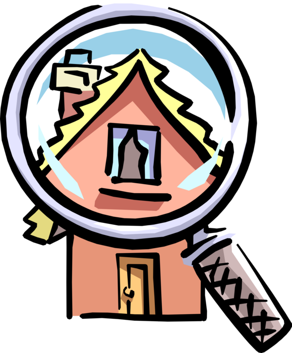 Vector Illustration of Residential Real Estate House with Magnifying Glass