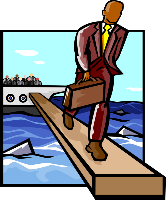 Vector Illustration of Businessman Walking the Plank to Own Demise