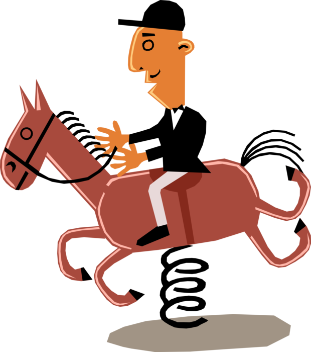 Vector Illustration of Man on Horse, Thinks It's Real Horse