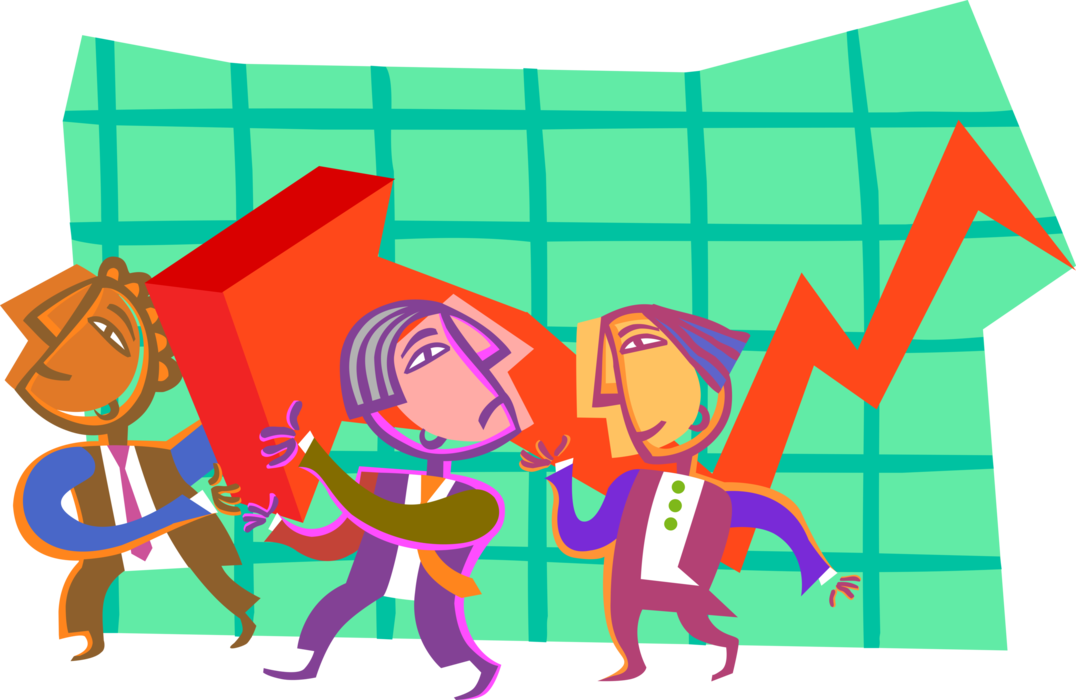 Vector Illustration of Business Associates Working Together for Business Recovery