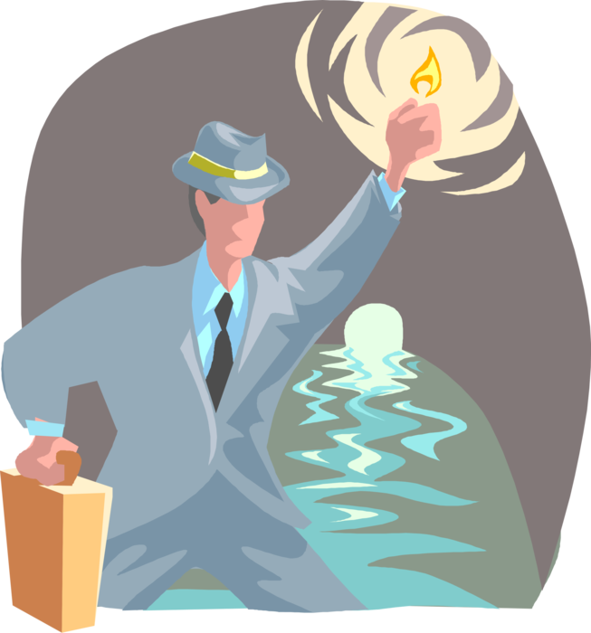 Vector Illustration of Businessman Lighting the Way in Darkness with Match