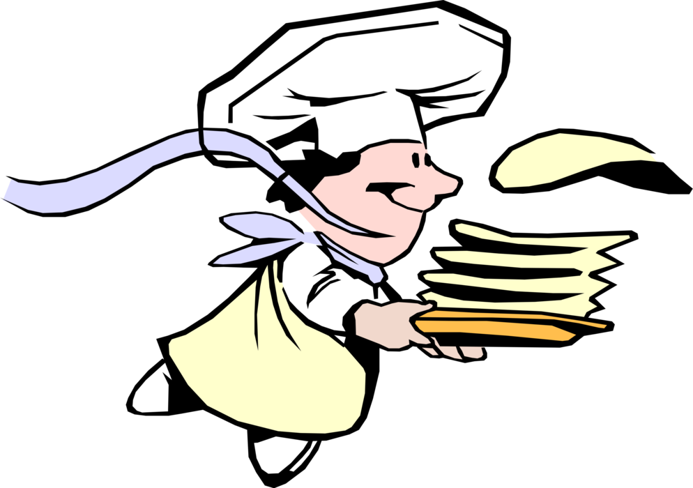 Vector Illustration of Crêpes Chef Running to Serve Pancake Breakfast