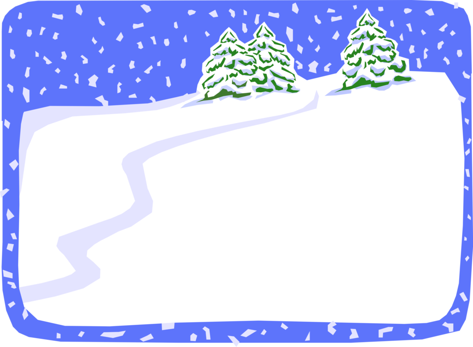 Vector Illustration of Snow in Winter with Evergreen Fir Trees Frame Border