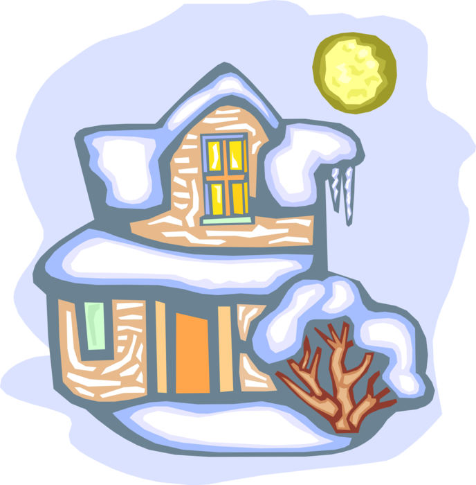 Vector Illustration of Two-Story Family Home with Winter Snow