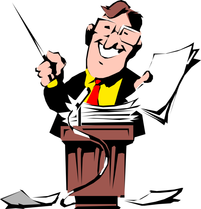 Vector Illustration of Businessman at Speaker's Podium with Pointer