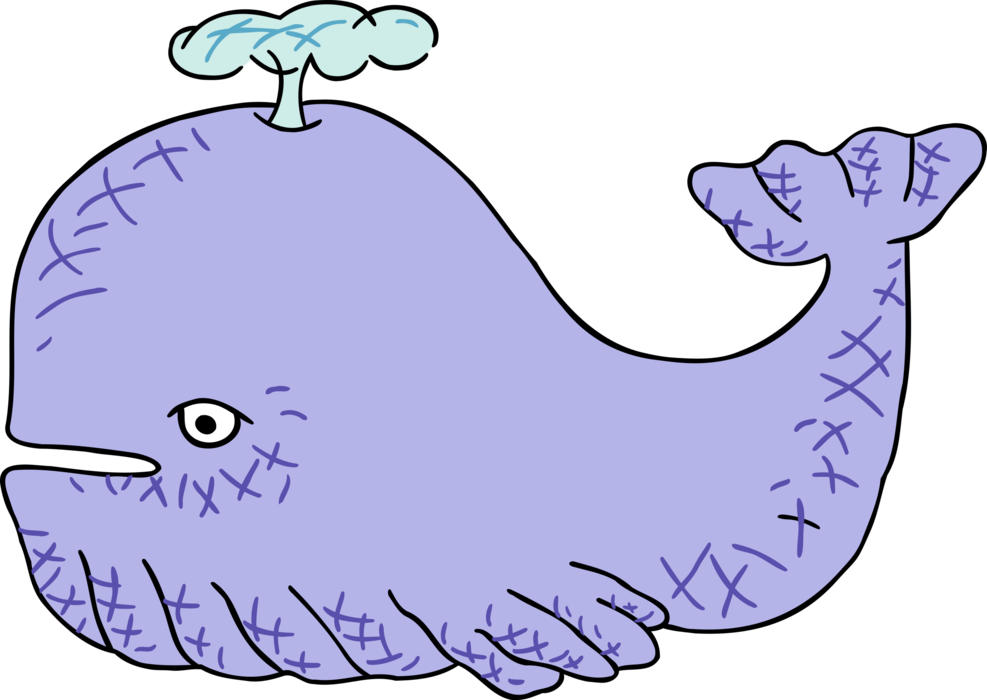 Vector Illustration of Cartoon Sperm Whale Blows Air