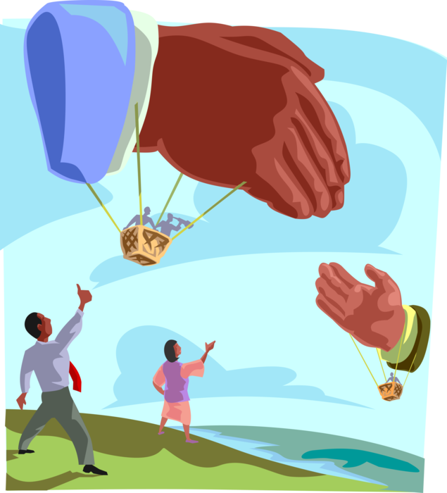 Vector Illustration of Business to Business Hot Air Balloon Hands Shaking