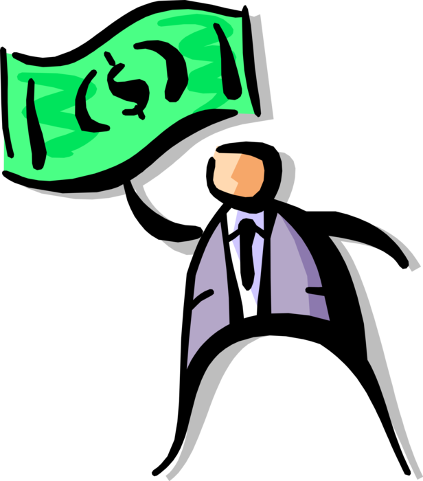 Vector Illustration of Businessman Waves Dollar Bill Cash Money