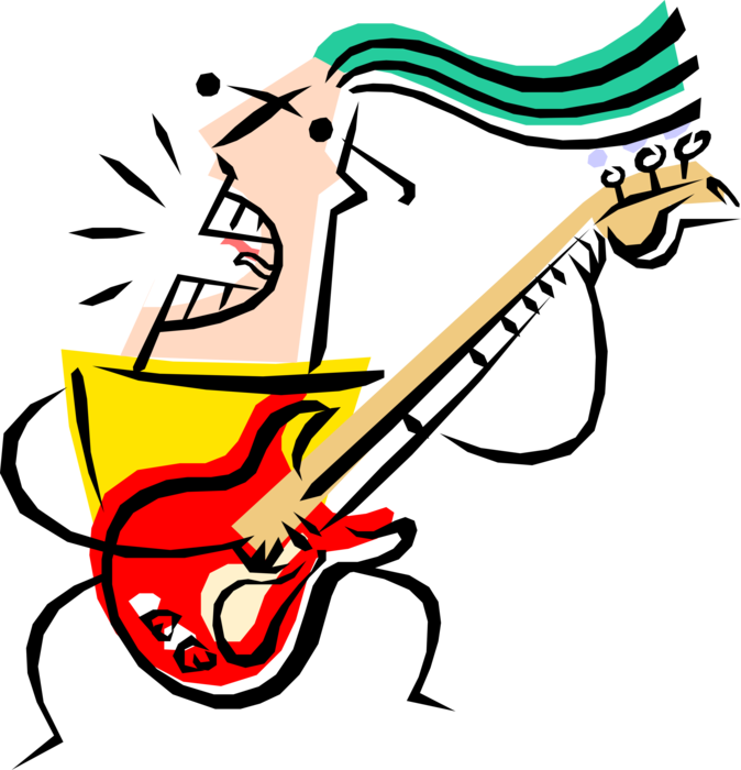 Vector Illustration of Bass Guitar Player Musician and Singer in Band 