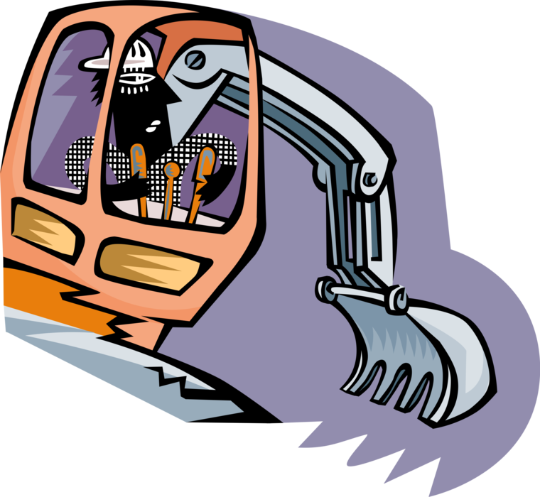 Vector Illustration of Construction Industry Heavy Equipment Excavator Digging with Shovel