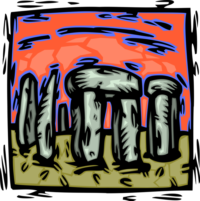 Vector Illustration of Stonehenge Standing Stones Neolithic and Bronze Age Monument, Wiltshire, England, United Kingdom